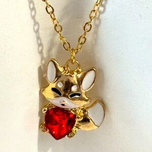 🌷5/25$ Exquisite Heart Red Crystal Fox Pendant Necklace